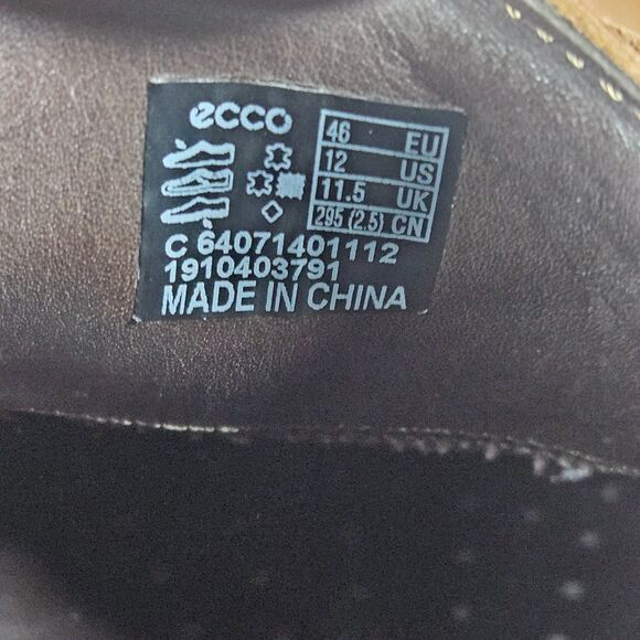 ECCO Calcan Shoes Mens 46/ 12 Brown Leather Lace Up Casual Apron Toe Derby